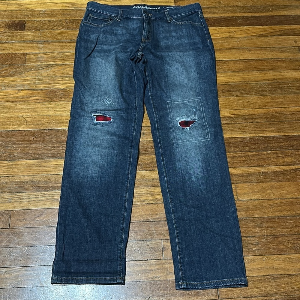 Eddie Bauer Women’s Buffalo Plaid Distressed Jeans, Sz 10